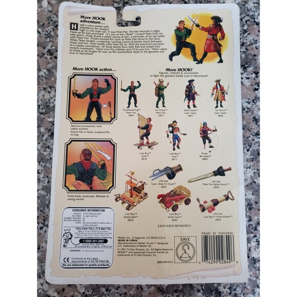 Mattel - Hook Swashbuckling Peter Pan  Swings his Sword! - 1991 - Picture 2 of 2